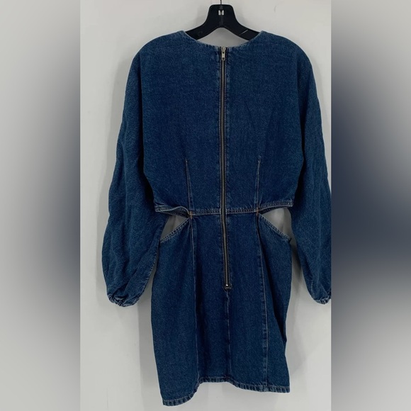 Mango Womens Blue Cotton Long Sleeve Side Cutout Casual Denim Mini Dress - Picture 2 of 5